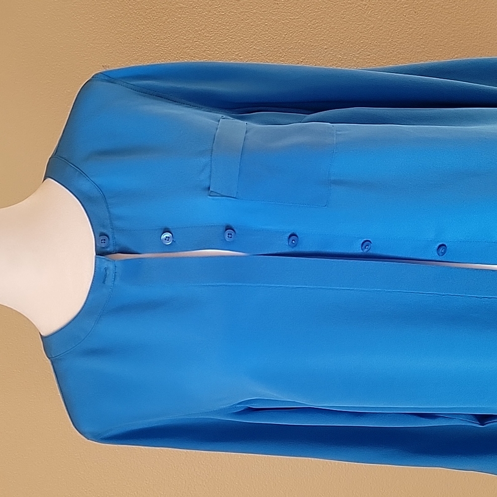 Talbots 100% Silk Blouse S Bright Blue Washable Silk Minimalist Luxe Top - Picture 8 of 17
